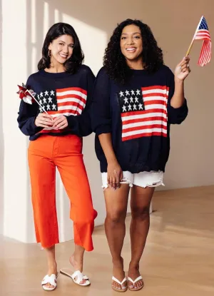 Lightweight American Flag Sweater Knit Pullover