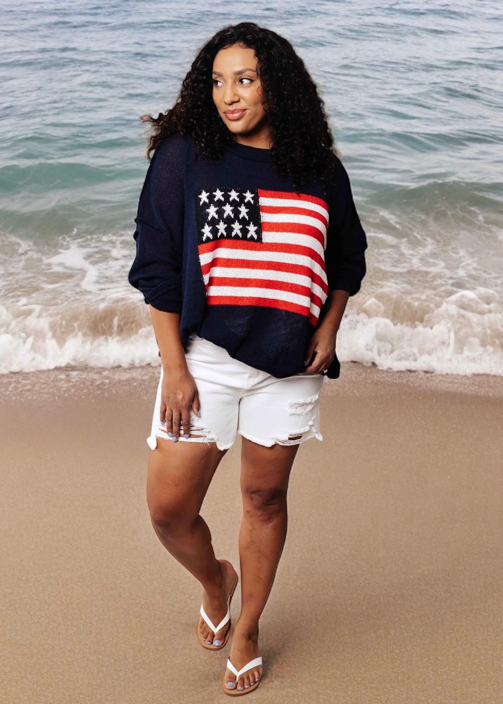 Lightweight American Flag Sweater Knit Pullover