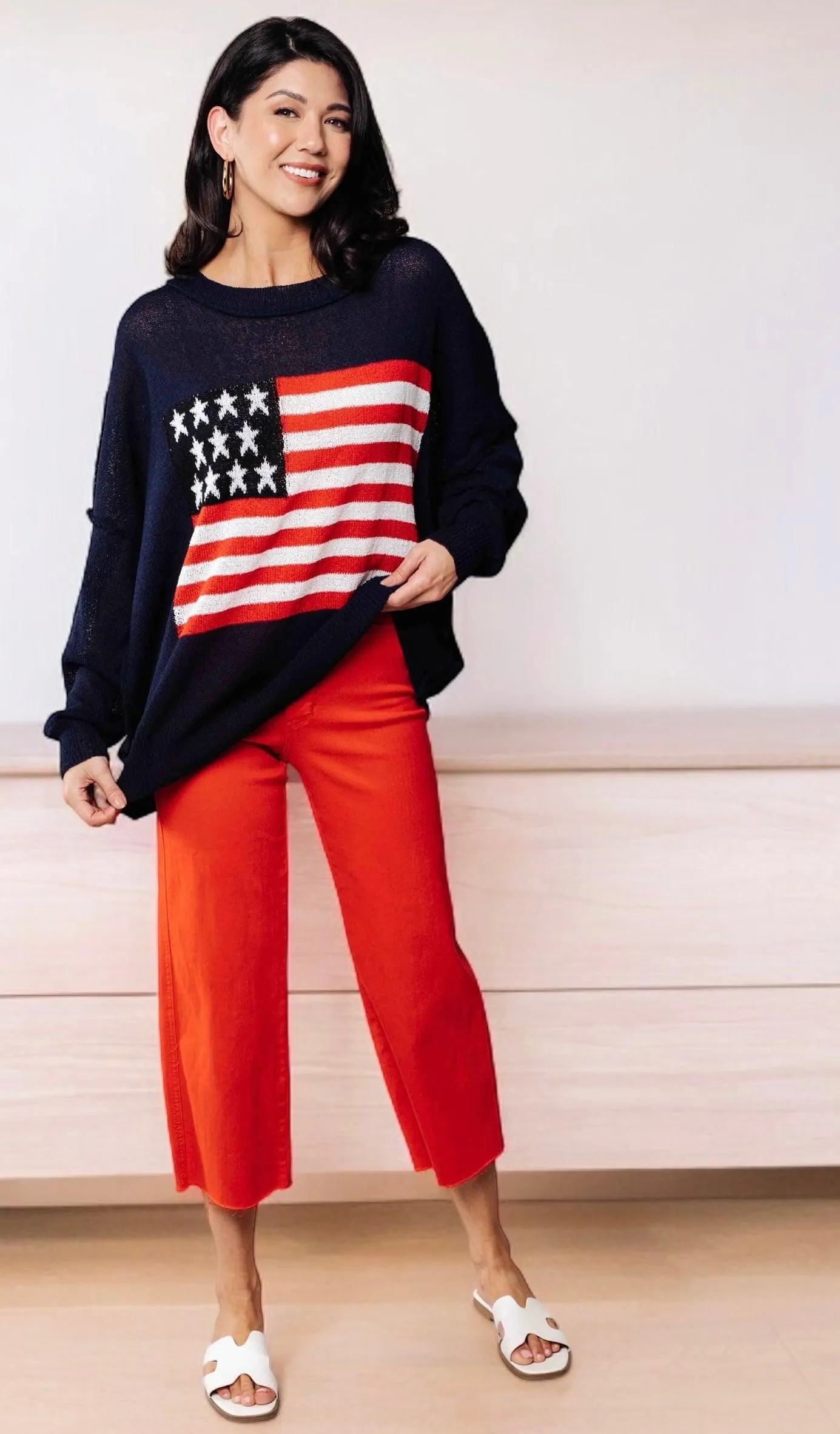 Lightweight American Flag Sweater Knit Pullover