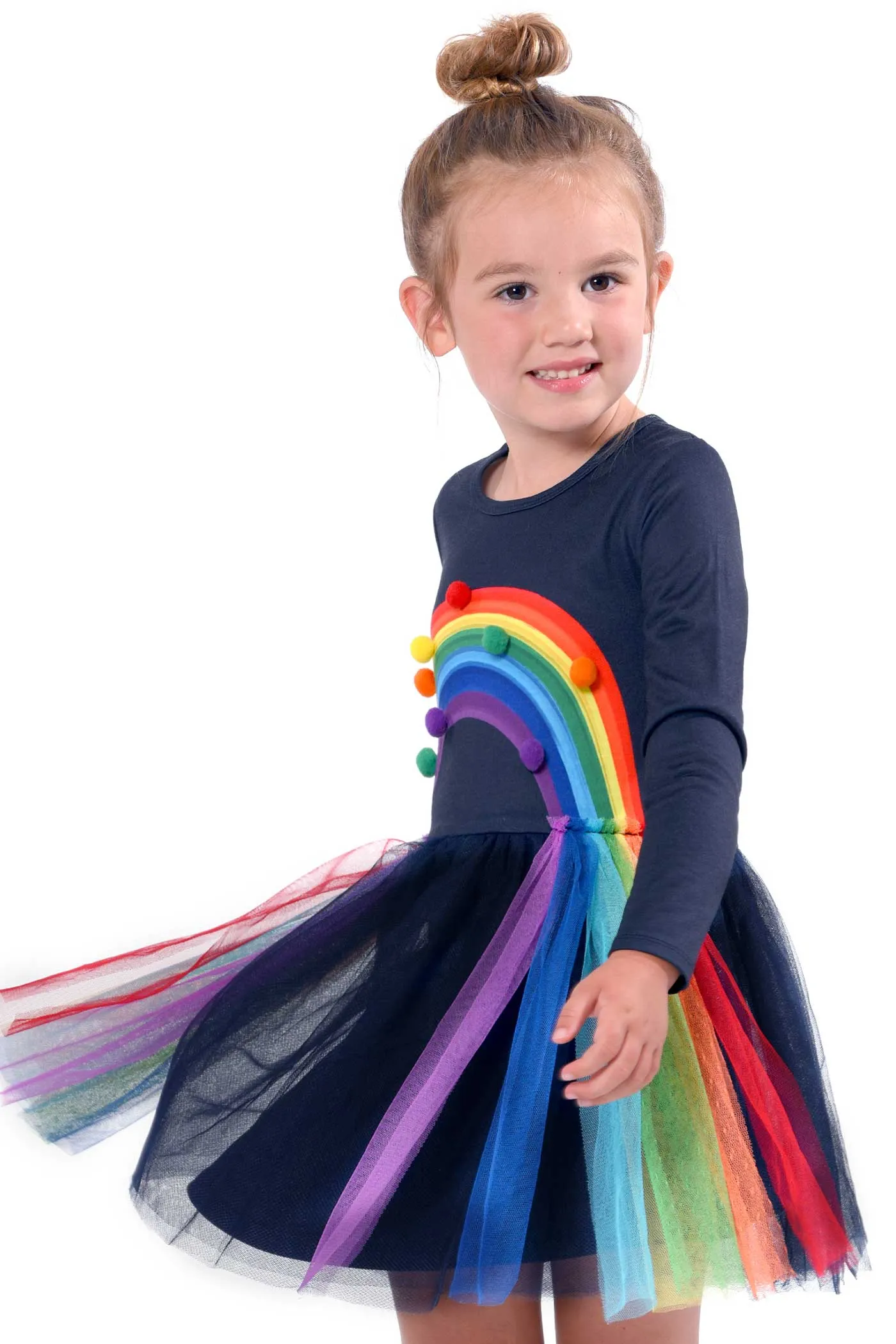 Little Girls Long Sleeve Rainbow Tutu Dress