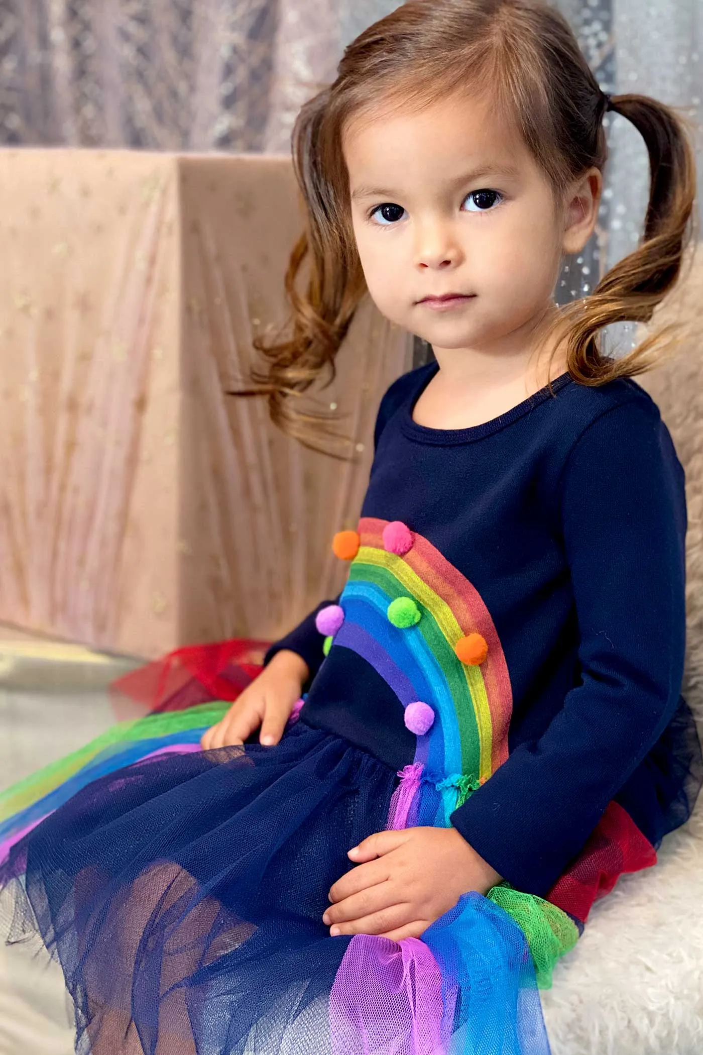 Little Girls Long Sleeve Rainbow Tutu Dress