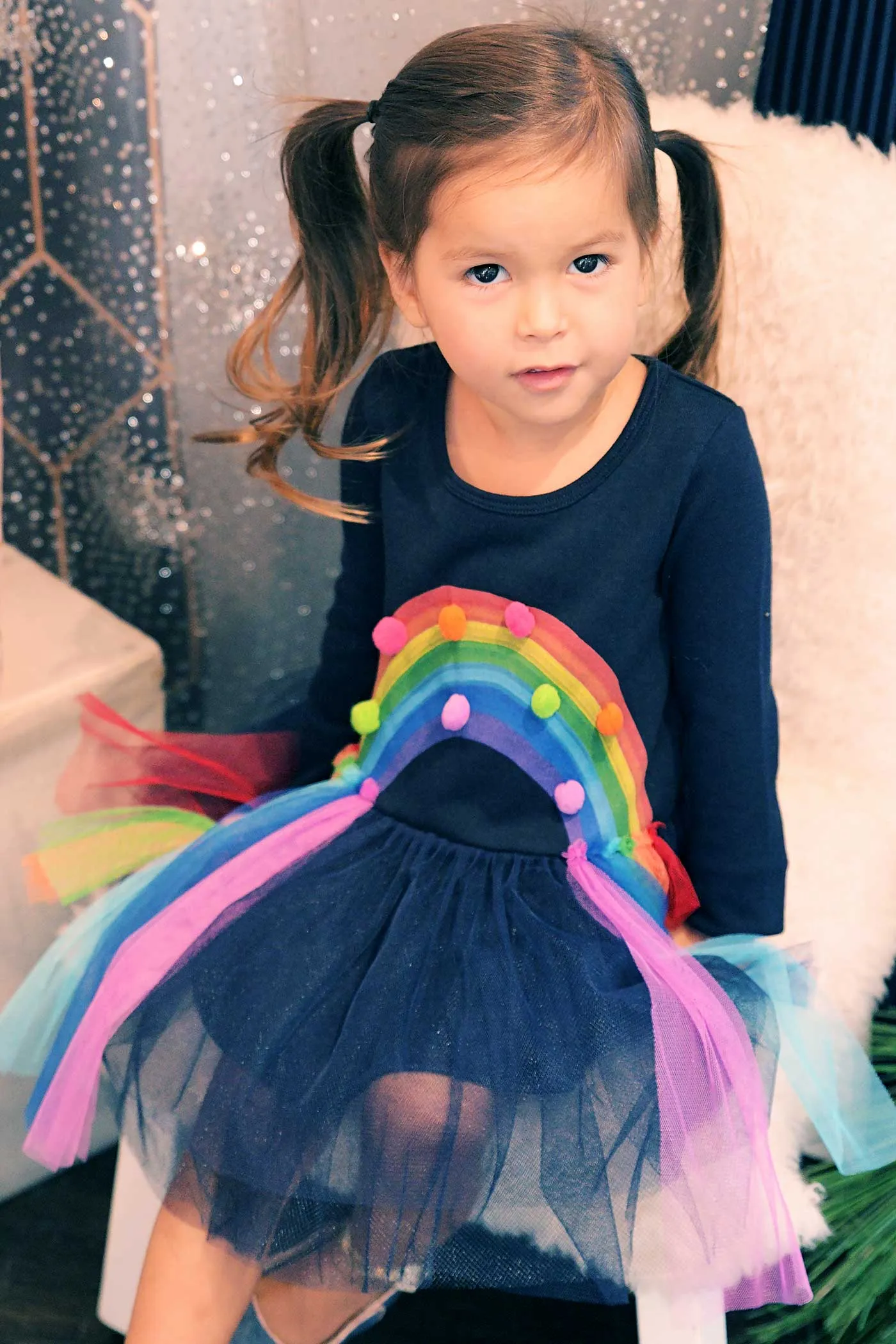 Little Girls Long Sleeve Rainbow Tutu Dress