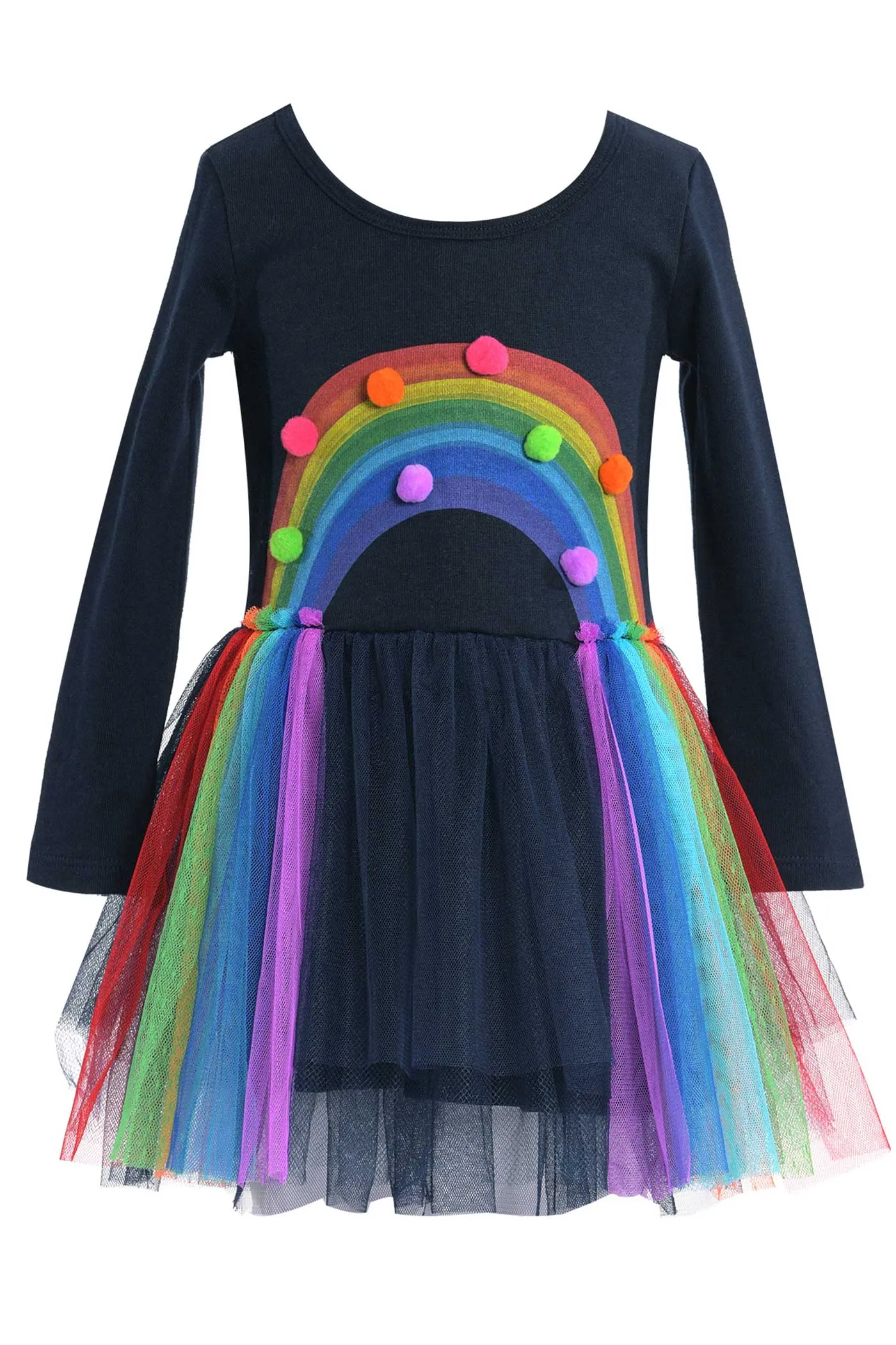 Little Girls Long Sleeve Rainbow Tutu Dress