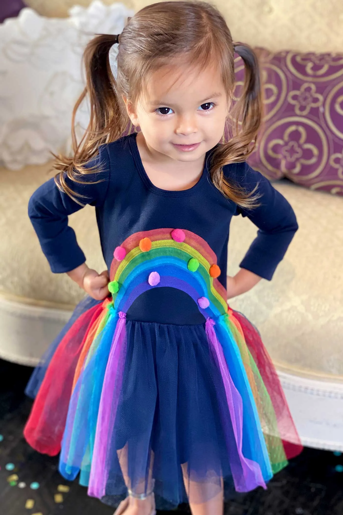 Little Girls Long Sleeve Rainbow Tutu Dress