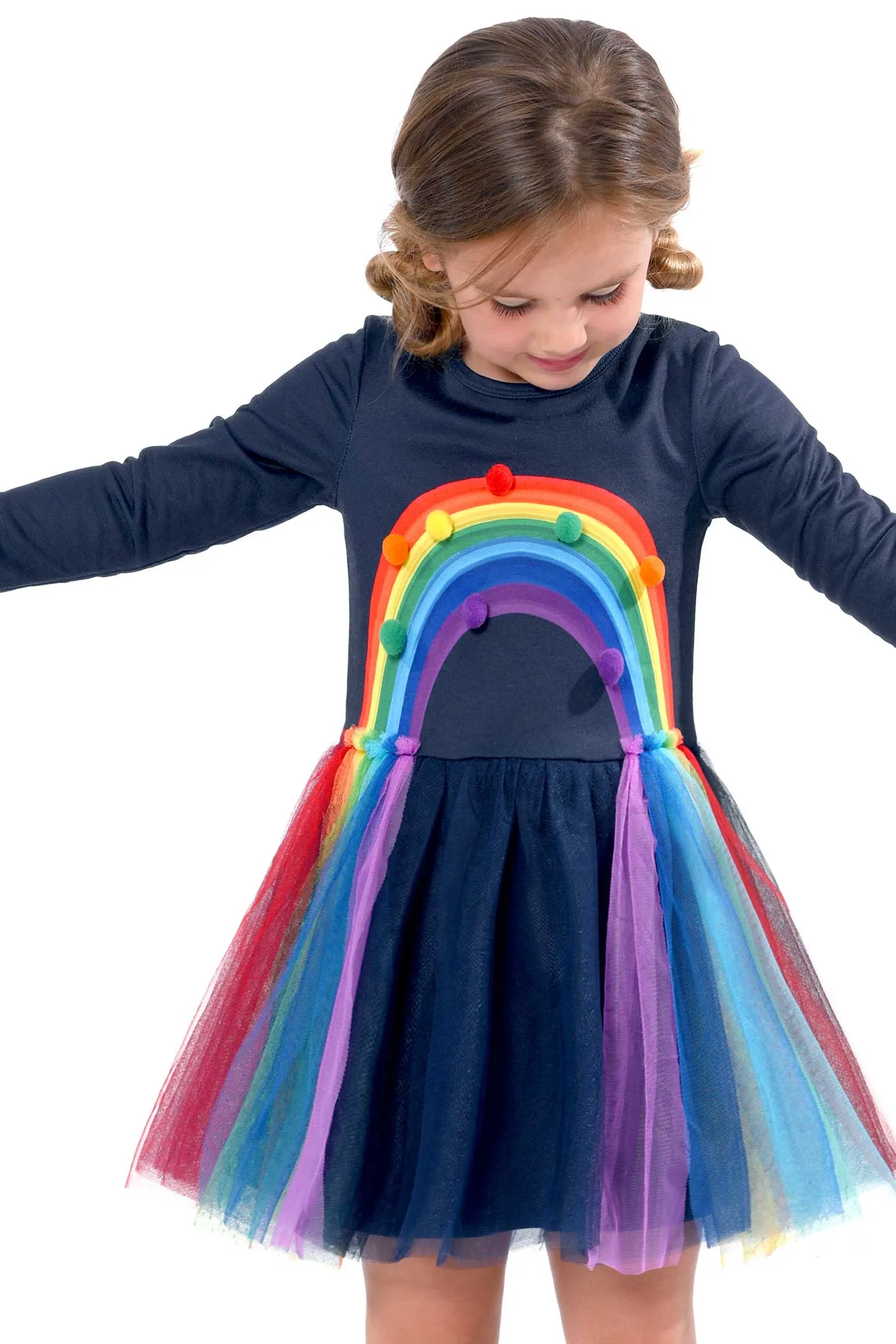 Little Girls Long Sleeve Rainbow Tutu Dress