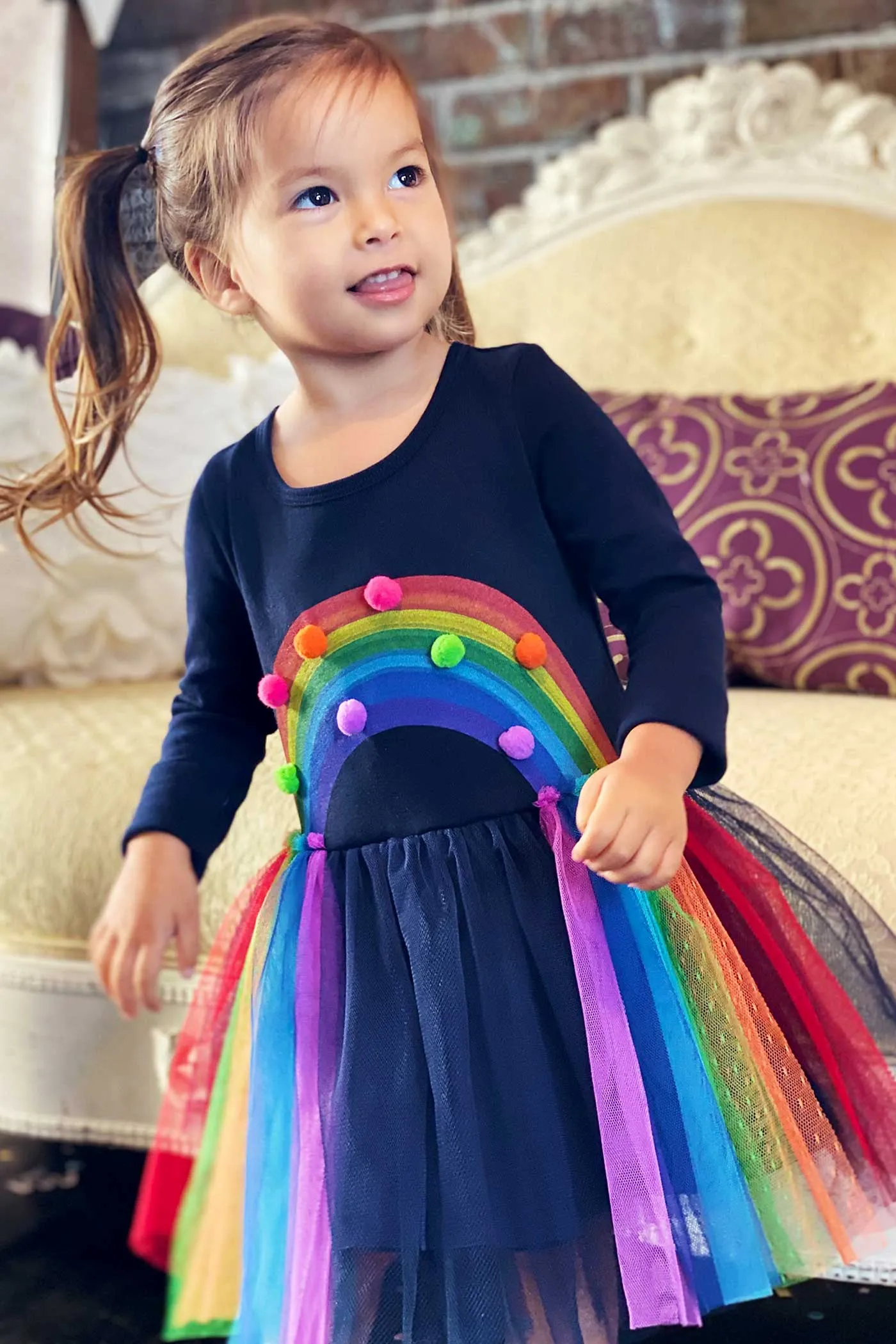 Little Girls Long Sleeve Rainbow Tutu Dress