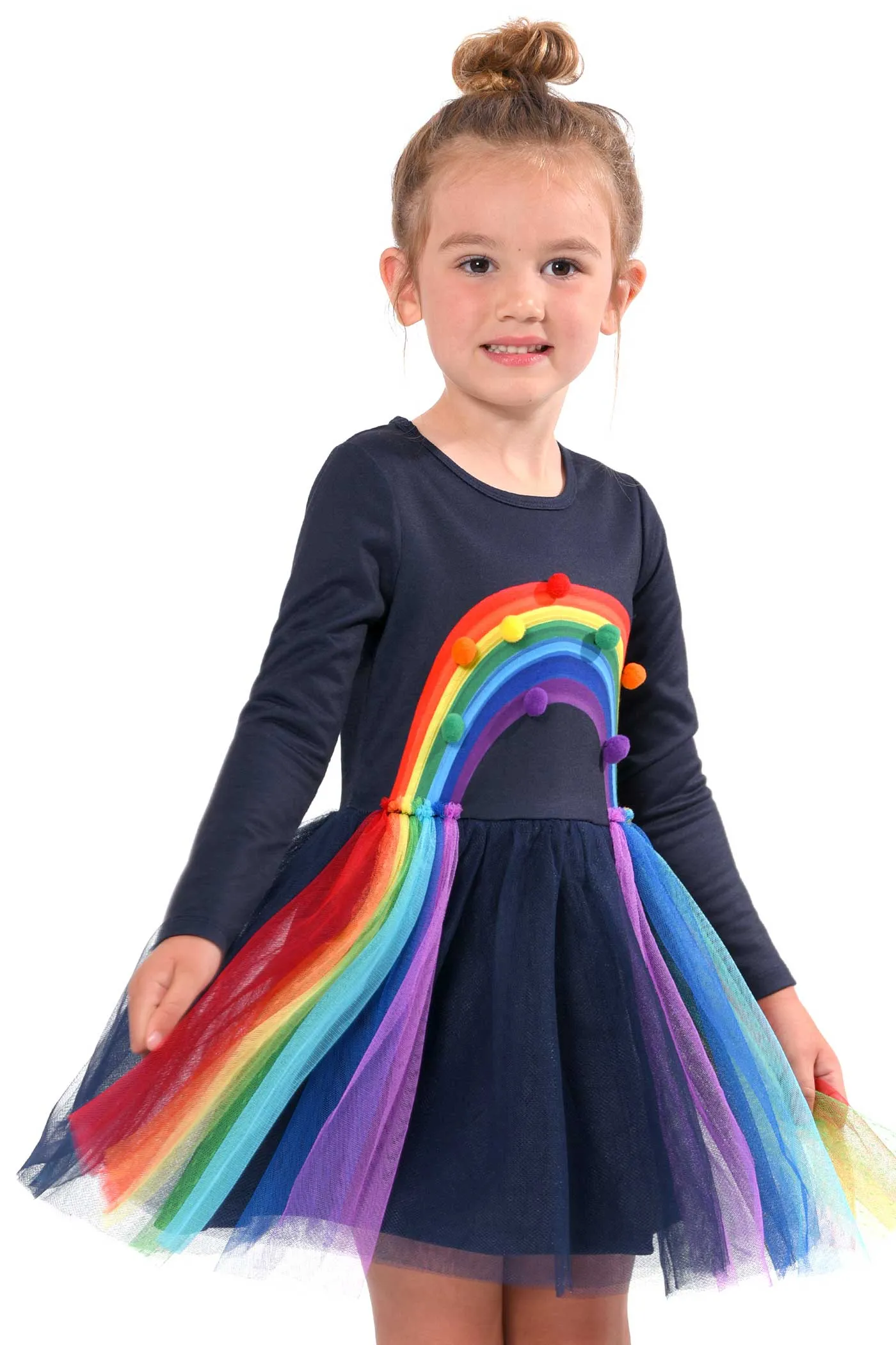 Little Girls Long Sleeve Rainbow Tutu Dress