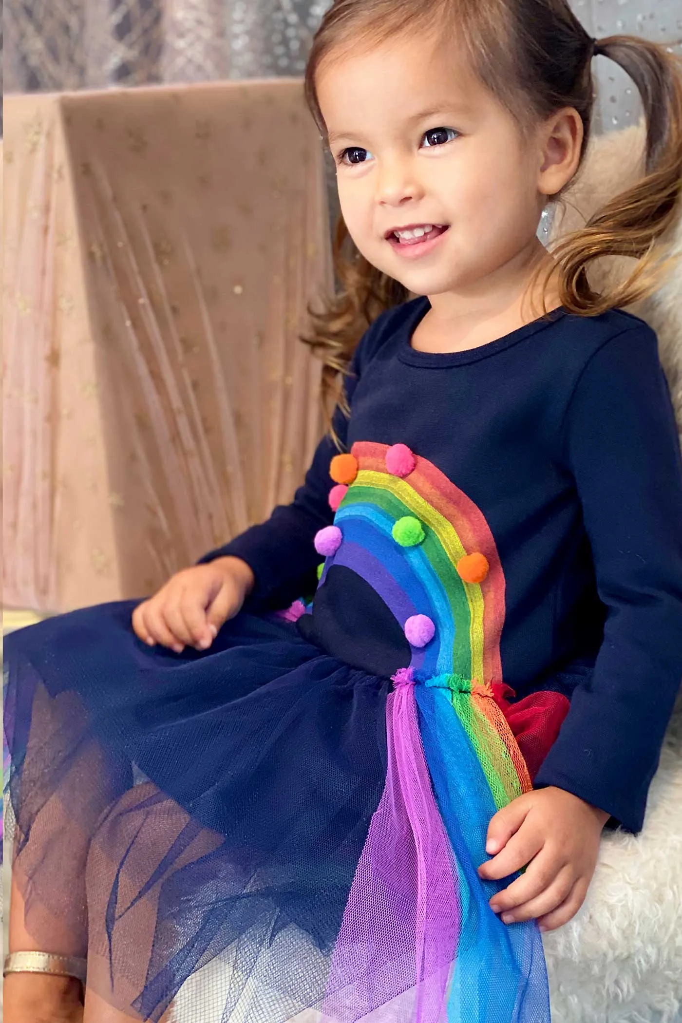 Little Girls Long Sleeve Rainbow Tutu Dress