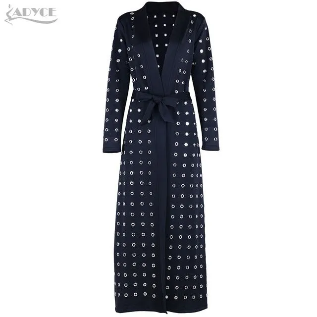 Long Sleeve Hollow Out Long Coat Jacket with Sash