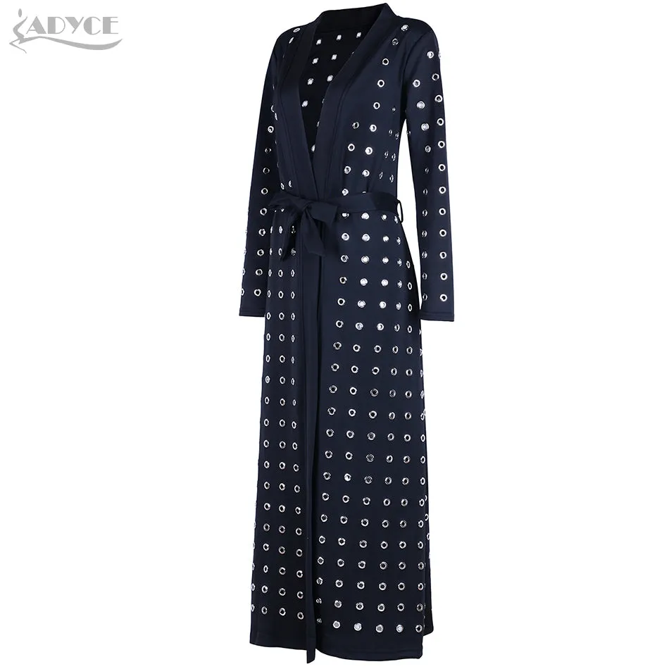 Long Sleeve Hollow Out Long Coat Jacket with Sash