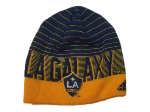 Los Angeles Galaxy Adidas Navy Yellow Stripe Acrylic Knit Skull Beanie Hat Cap