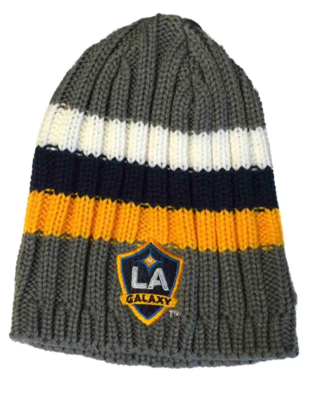 Los Angeles LA Galaxy Adidas Gray Navy Yellow Striped Acrylic Beanie Hat Cap