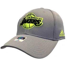 Los Angeles Lakers Adidas Gray Neon Yellow Performance Flexfit Hat Cap