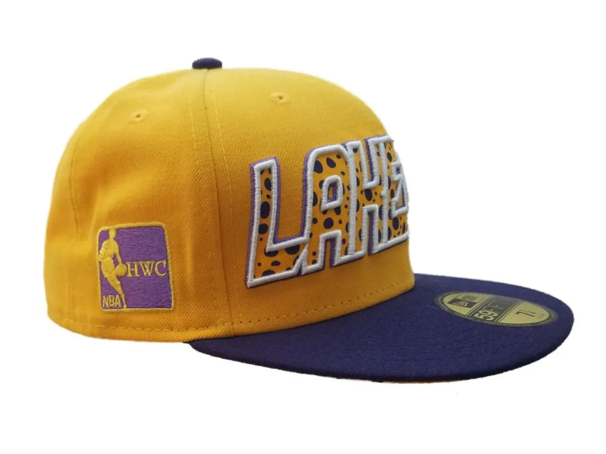 Los Angeles Lakers New Era Yellow 59FIFTY Structured Flat Bill Hat Cap (7 1/4)