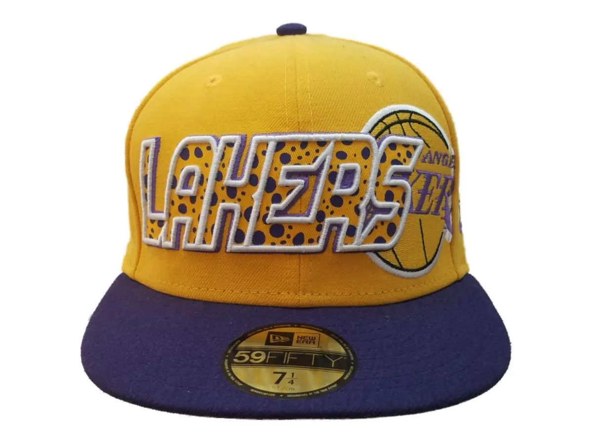 Los Angeles Lakers New Era Yellow 59FIFTY Structured Flat Bill Hat Cap (7 1/4)