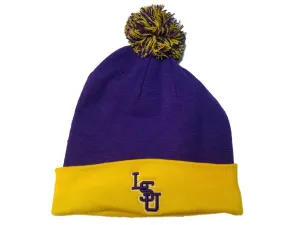 LSU Tigers TOW Purple & Yellow Acrylic Knit Cuffed Beanie Hat Cap with Poof Ball