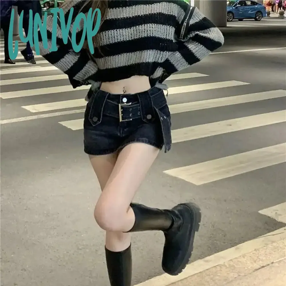 Lunivop E-girl Gothic Crop Sweater Striped Knitted Pullovers Punk Zipper 2000s Y2K Vintage Harajuku Grunge Jumpers Autumn Spring Clothes