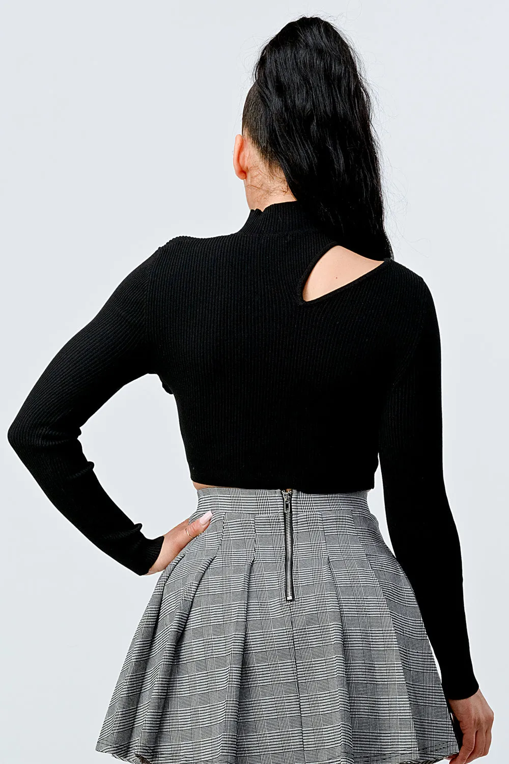 LUX SWEATER RIB ASYMMETRICAL MOCK NECK CROP TOP