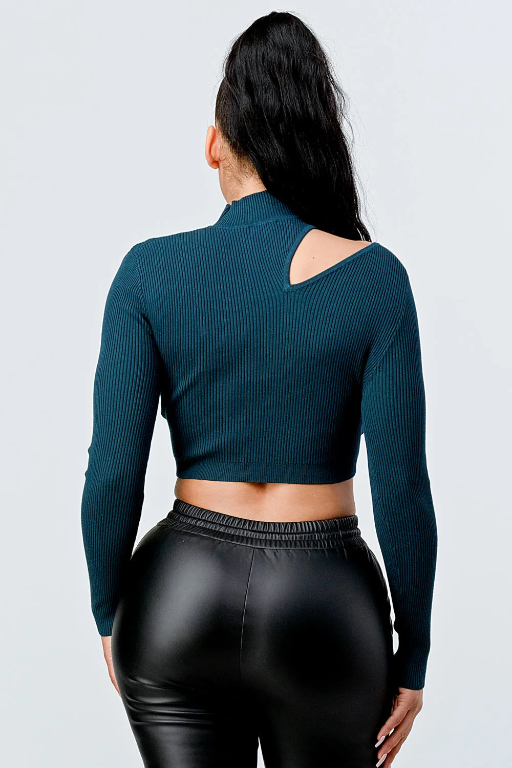 LUX SWEATER RIB ASYMMETRICAL MOCK NECK CROP TOP