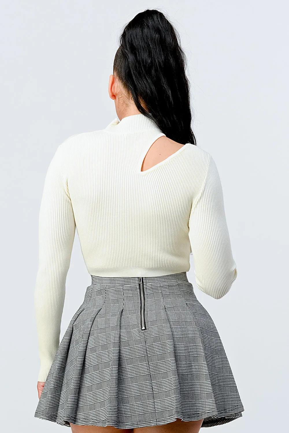 LUX SWEATER RIB ASYMMETRICAL MOCK NECK CROP TOP