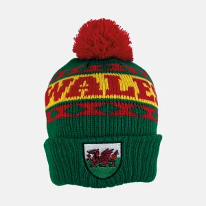 Manav Wales Shield Yellow Stripe Bobble Beanie