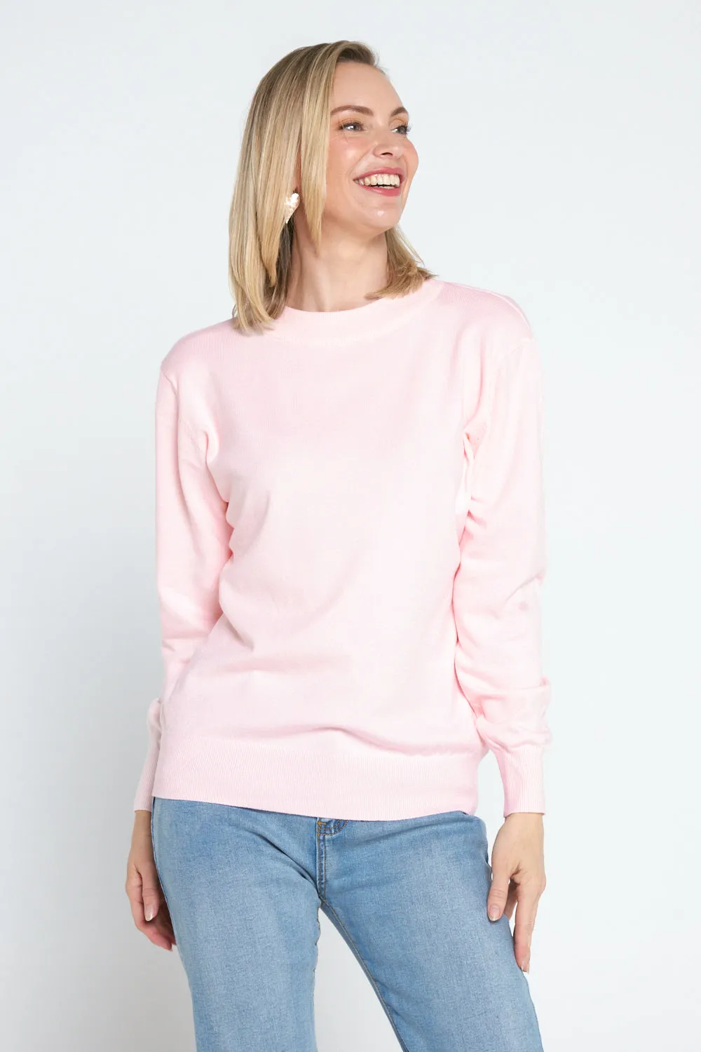 Marie Fine Knit Crew - Light Pink