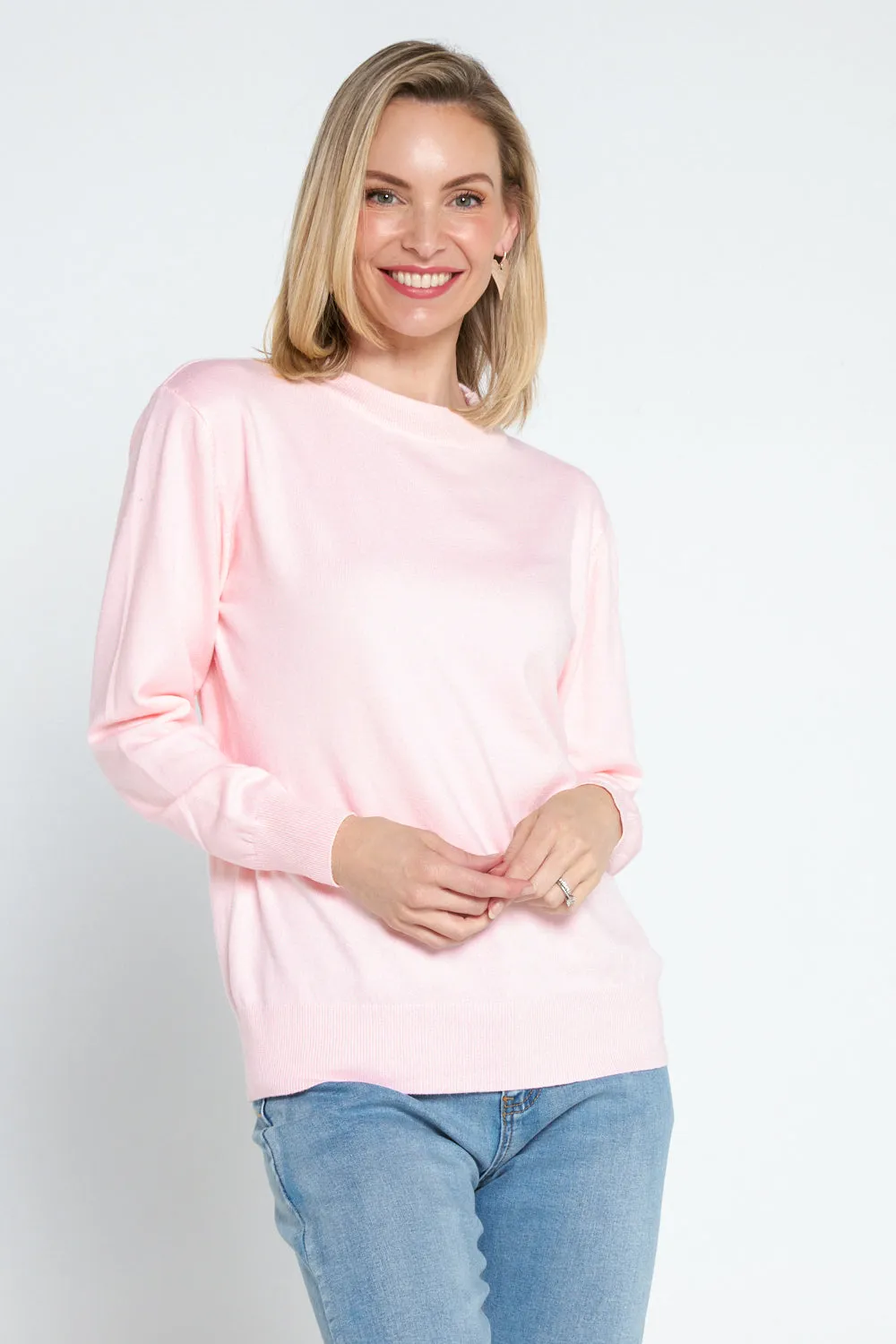 Marie Fine Knit Crew - Light Pink