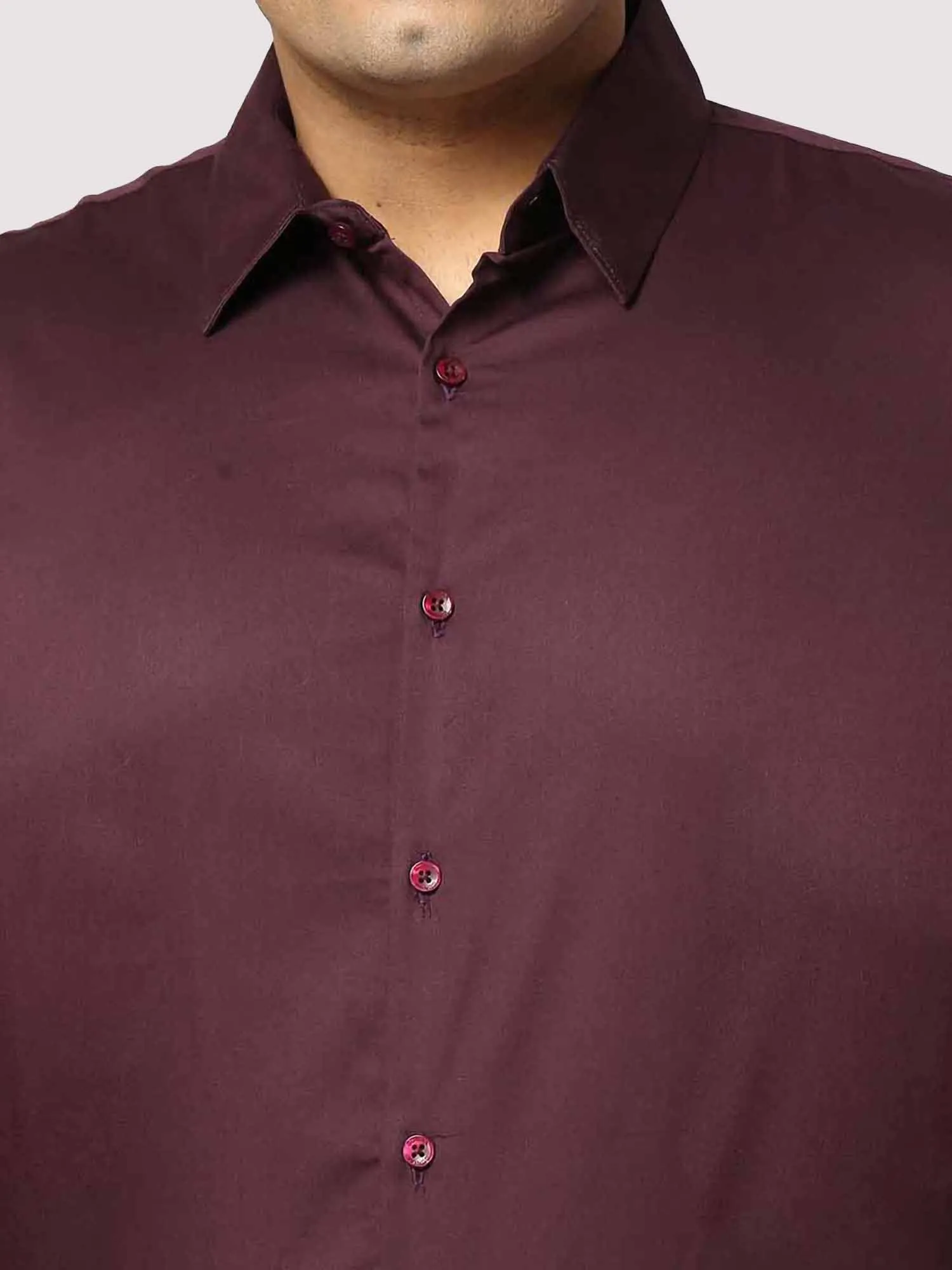 Maroon  Solid Stretchable Cotton Shirt Men's Plus Size