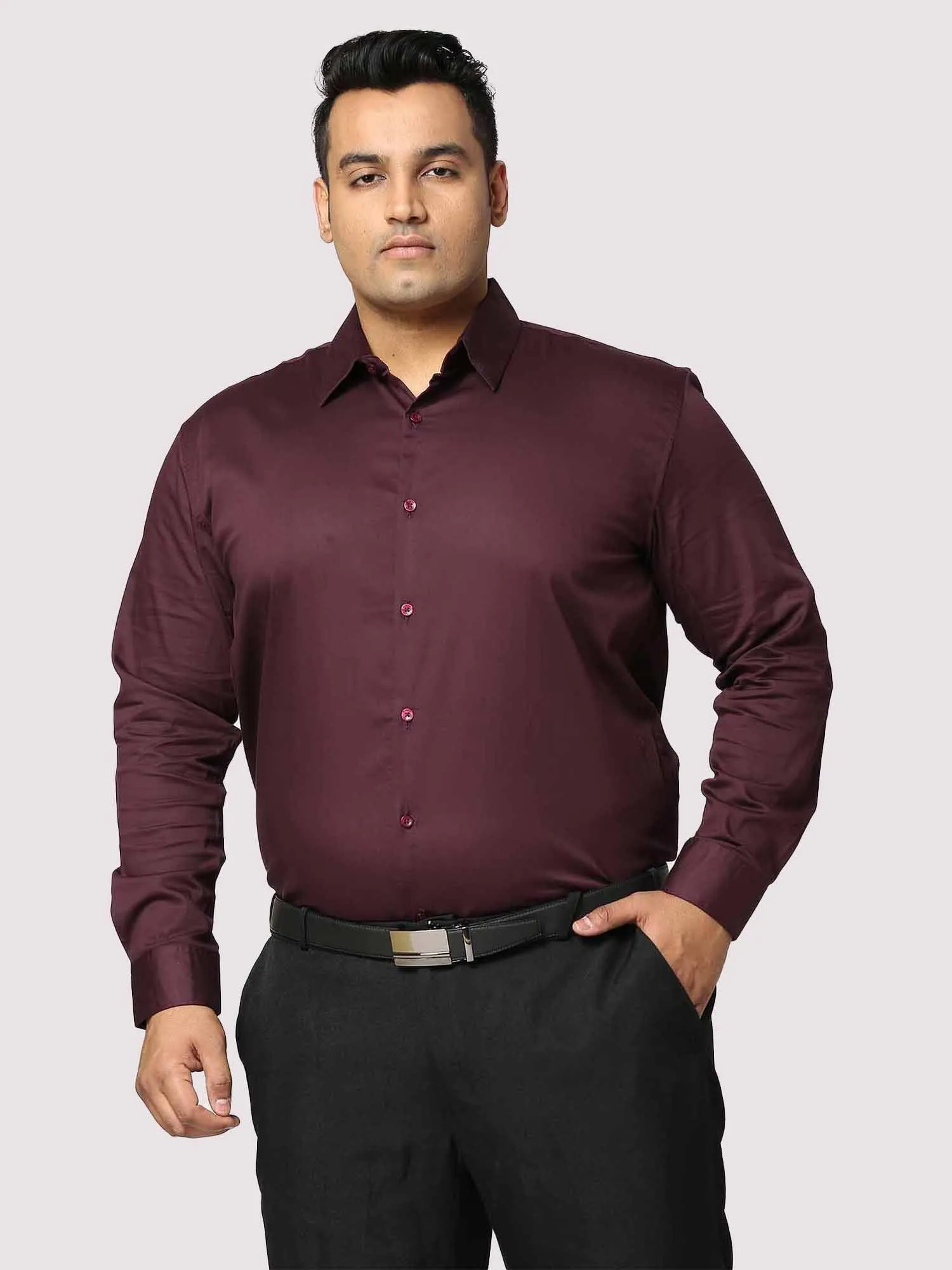 Maroon  Solid Stretchable Cotton Shirt Men's Plus Size