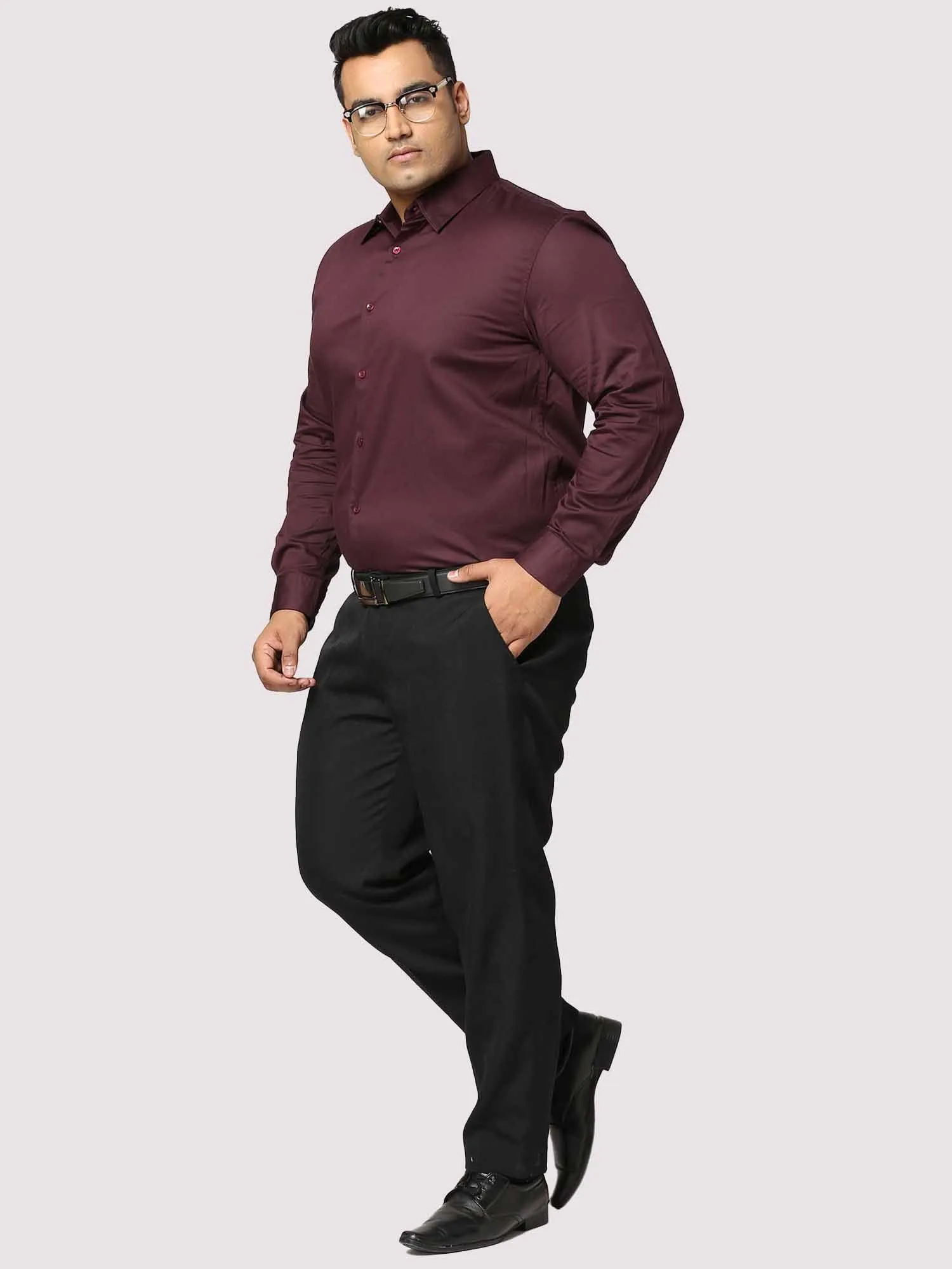 Maroon  Solid Stretchable Cotton Shirt Men's Plus Size