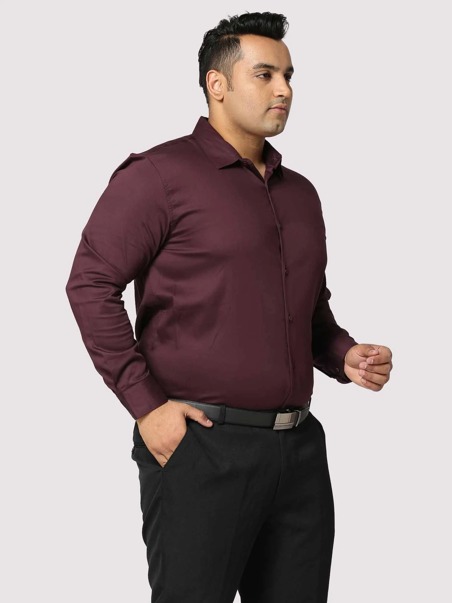 Maroon  Solid Stretchable Cotton Shirt Men's Plus Size