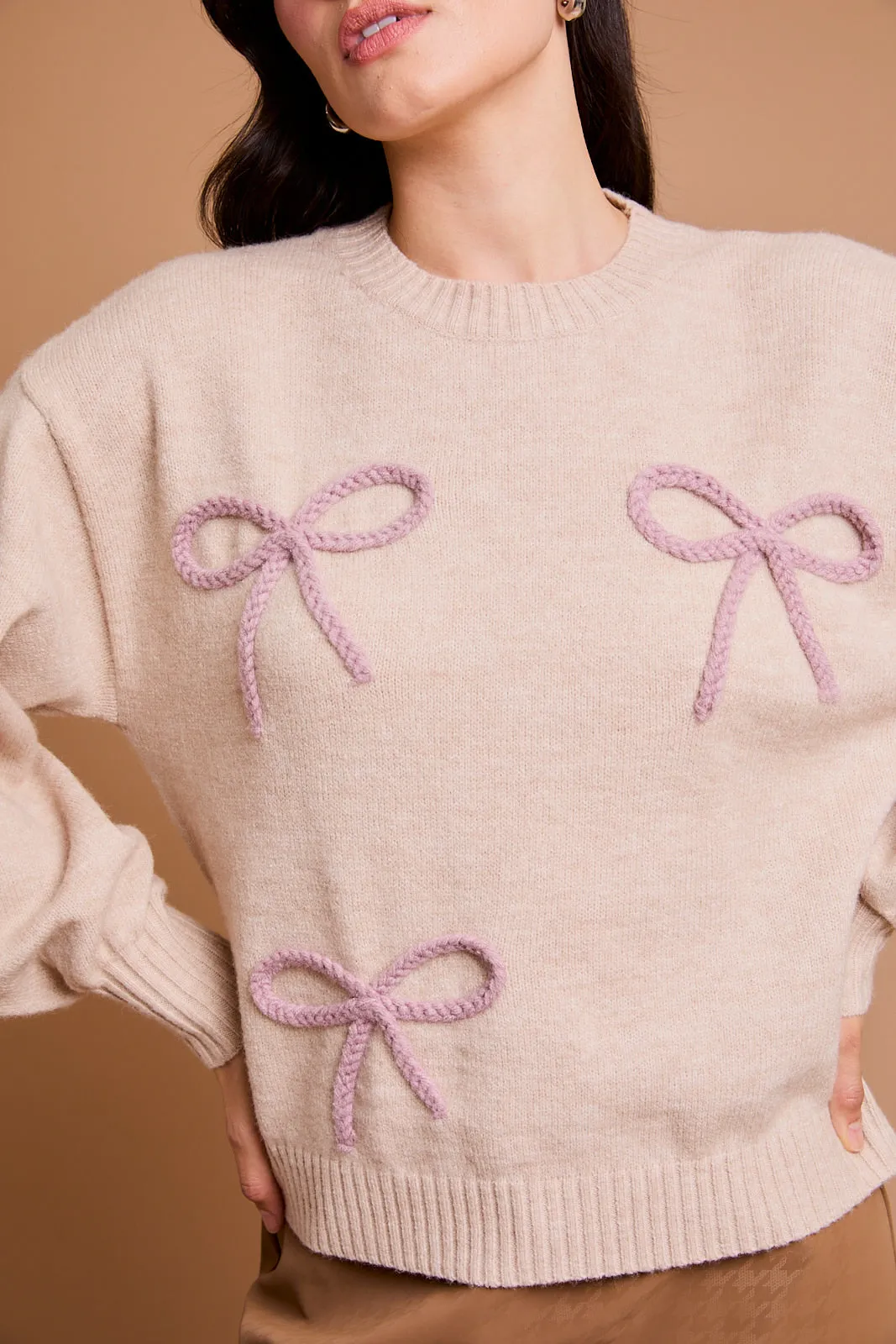 Mauve Stitched Bow Sweater