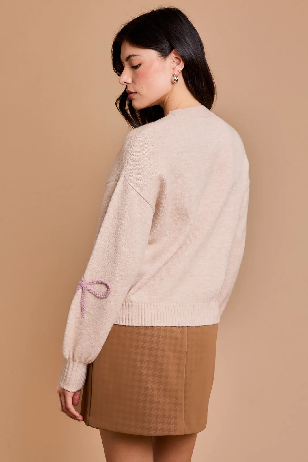 Mauve Stitched Bow Sweater