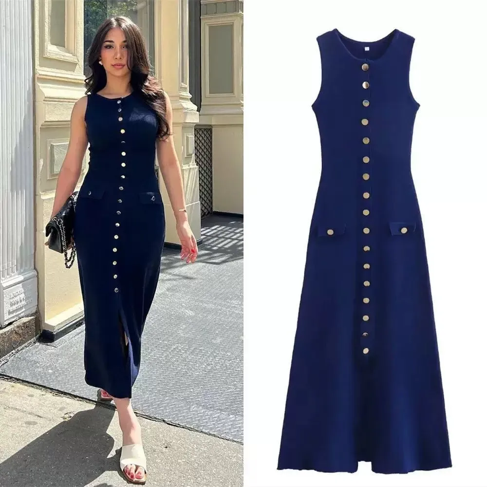 Mayra Luxe Soft Knit Dress in Navy Blue