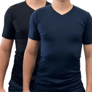 Mens 100% Pure Merino Wool V-Neck Short Sleeve Top T Shirt