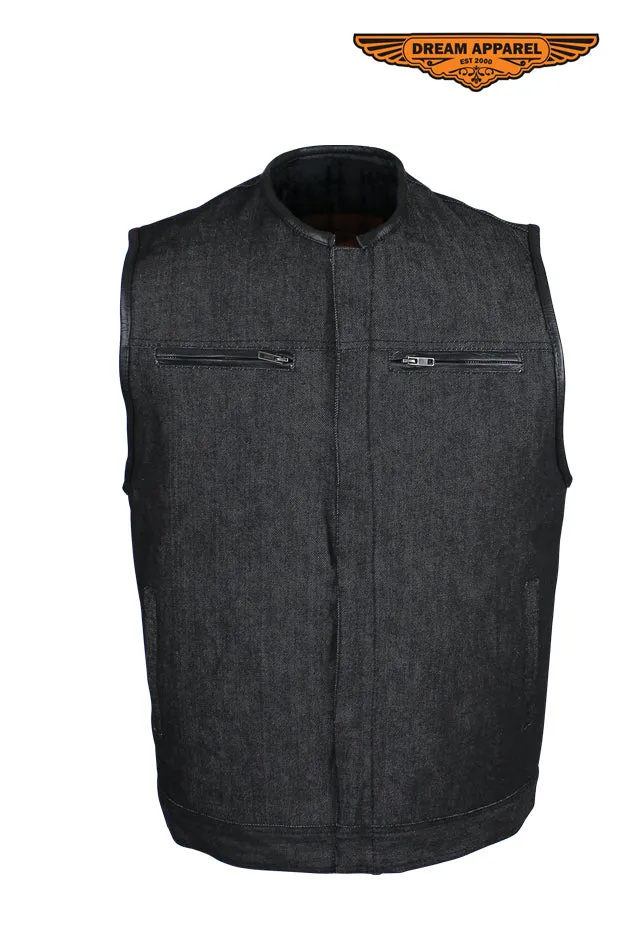 Men's Black Denim Club Vest W/ Gun Pockets