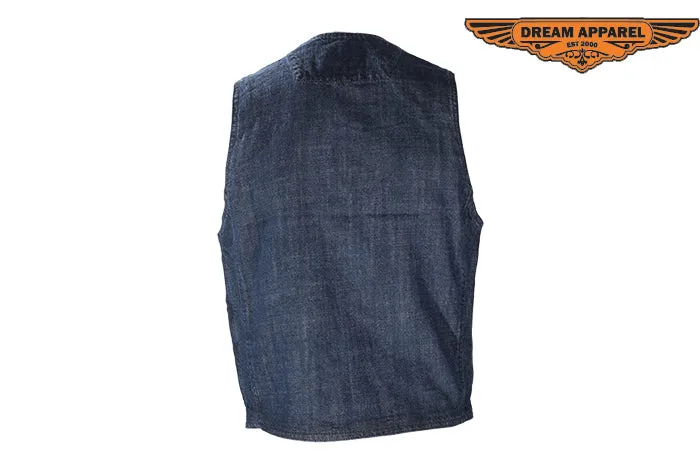 Mens Dark Blue Motorcycle Denim Vest