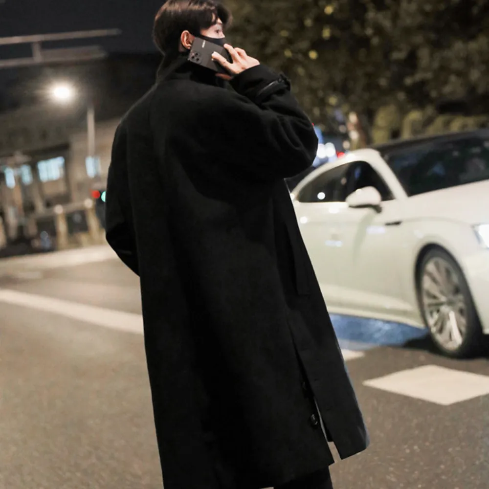 Mens Long Trench Coat With Button Slit Details