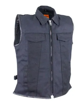 Mens Single Panel Canvas Motorcycle Vest With Gun Pockets, MV8010-CV-DL