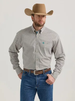 Men's Wrangler George Strait Long Sleeve Button Down One Pocket Shirt in Tan Diamonds -112352714