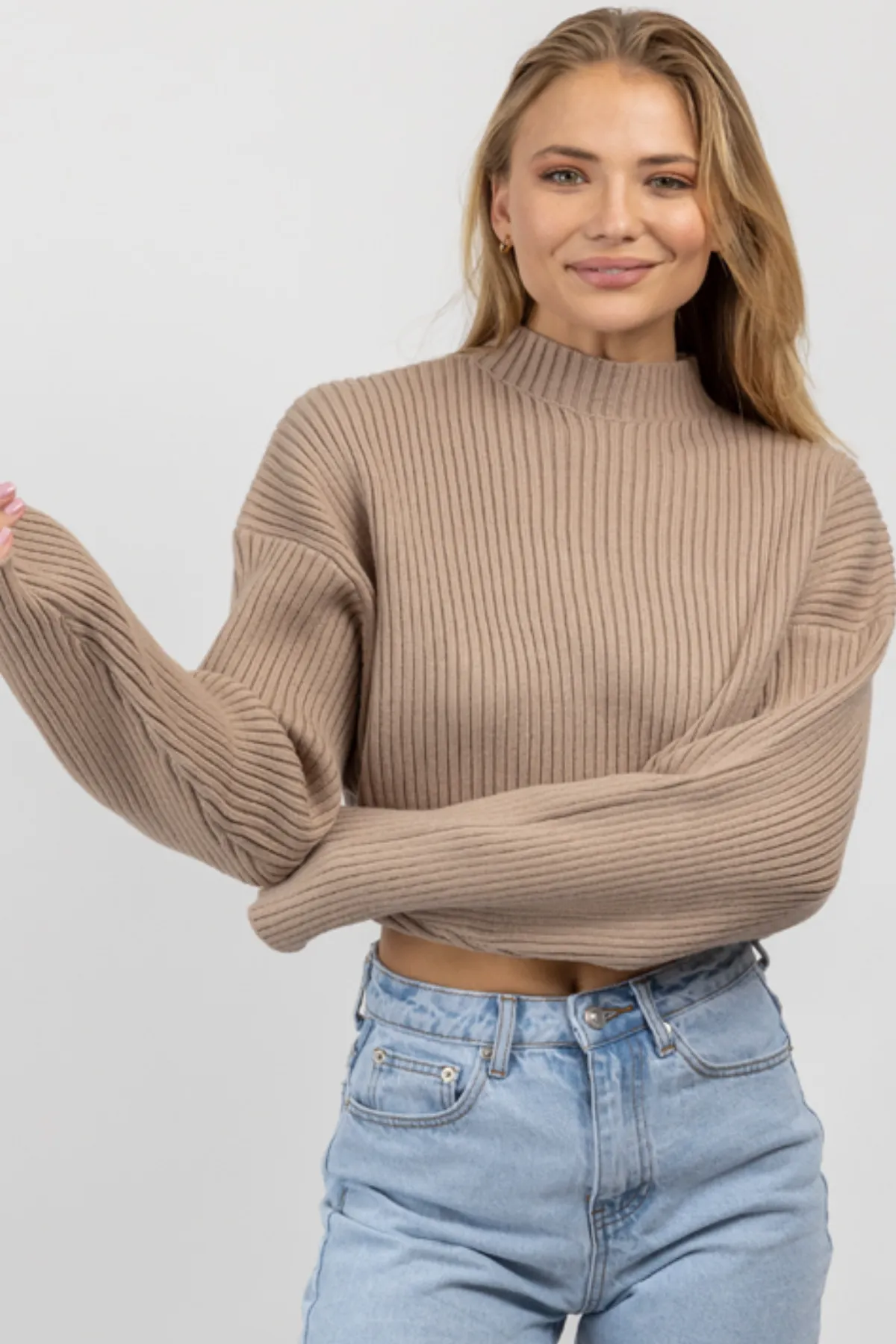 MOCHA MOCKNECK LONGSLEEVE CROP SWEATER *BACK IN STOCK*