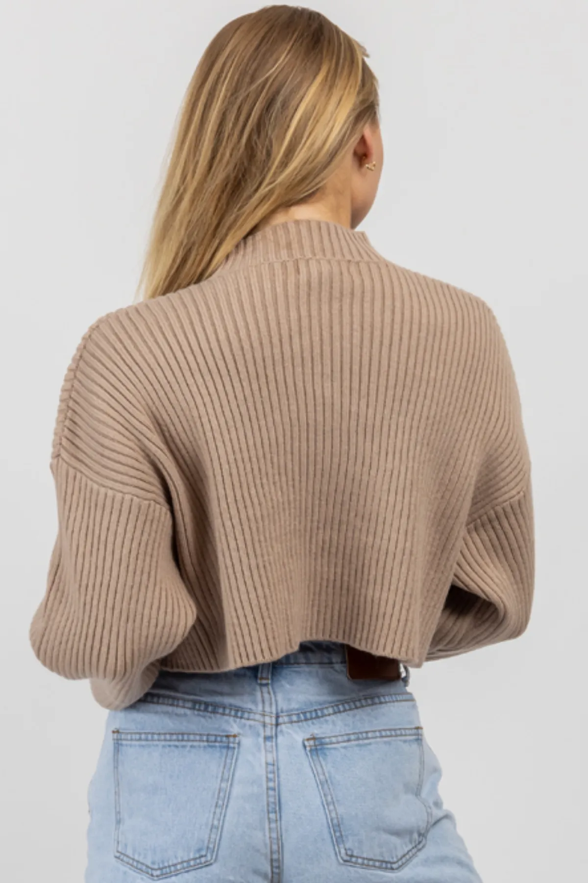 MOCHA MOCKNECK LONGSLEEVE CROP SWEATER *BACK IN STOCK*