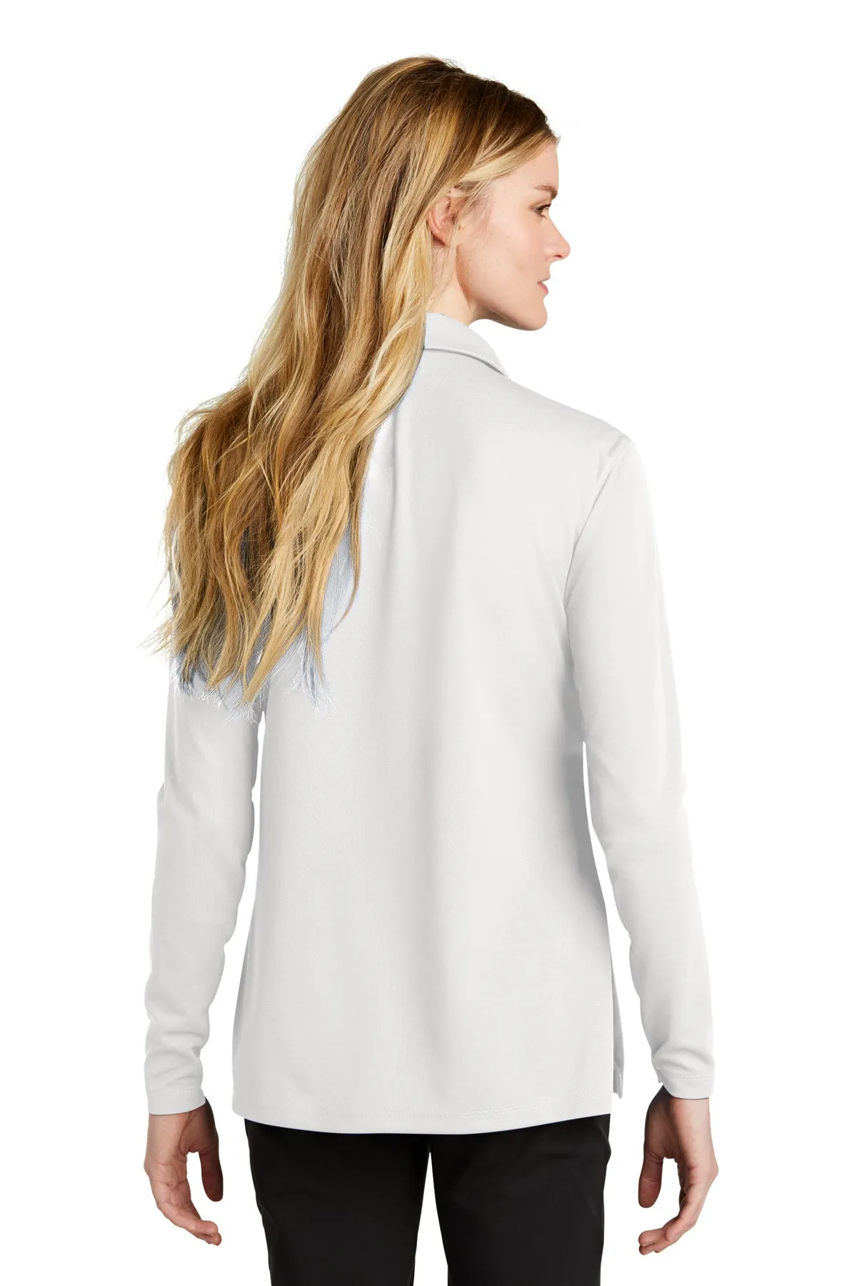 Nike Ladies Dri-FIT Micro Pique Long Sleeve Custom Polos, White