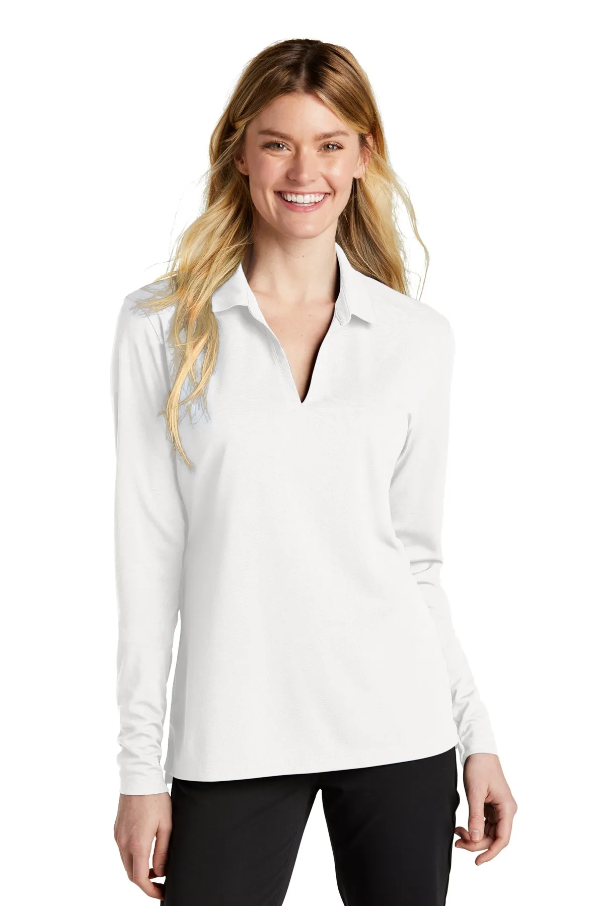 Nike Ladies Dri-FIT Micro Pique Long Sleeve Custom Polos, White