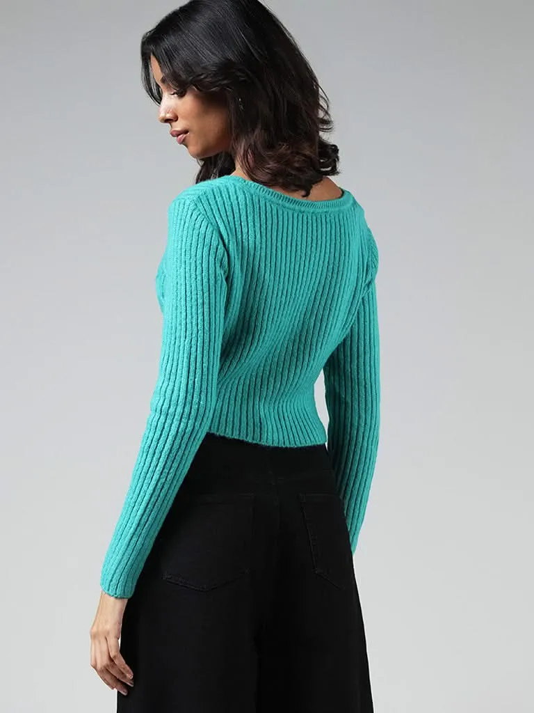 Nuon Blue Knitted Crop Sweater