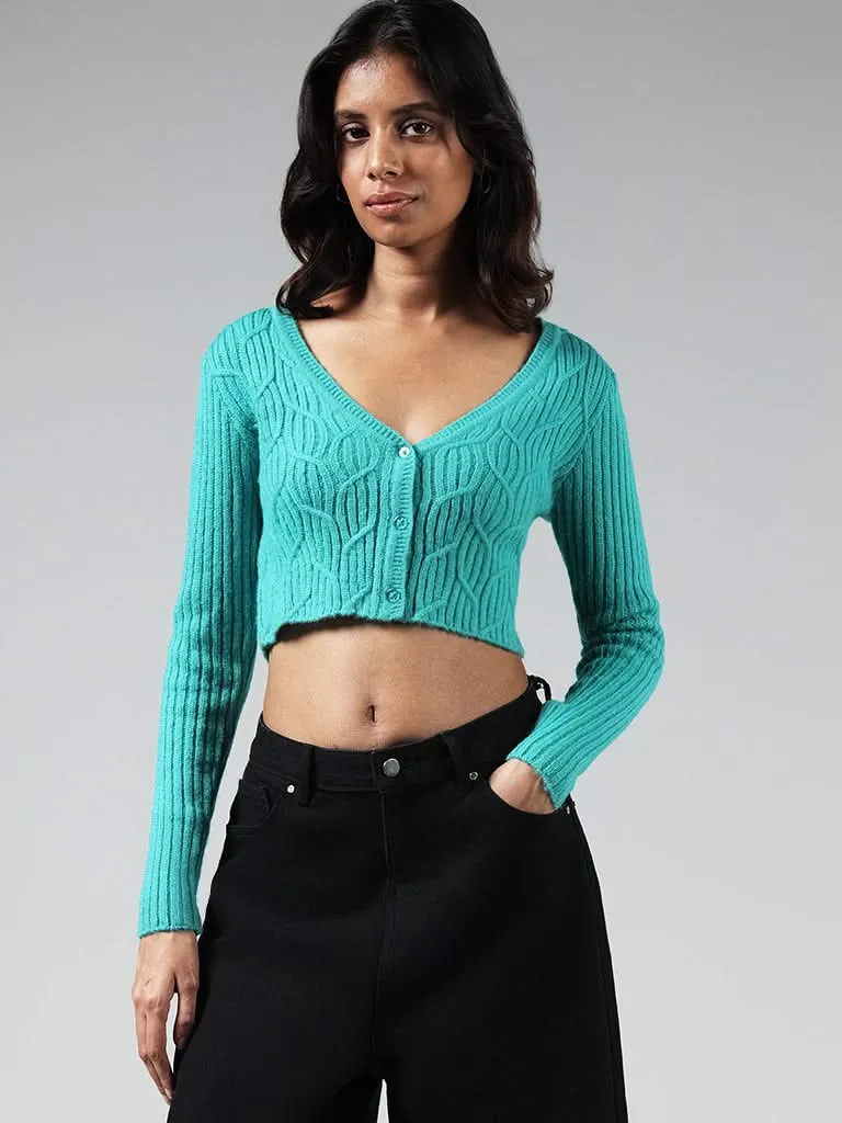 Nuon Blue Knitted Crop Sweater