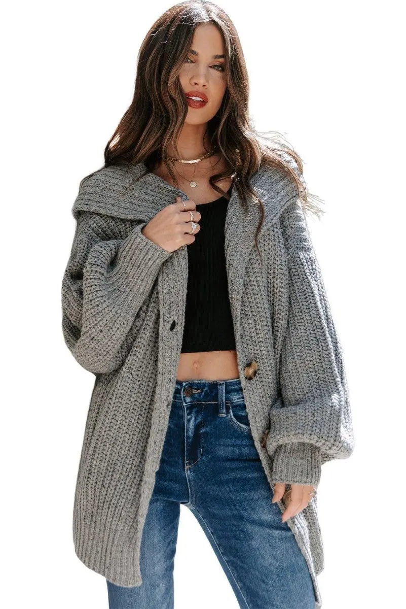 Oversized Gray Turndown Collar Cardigan