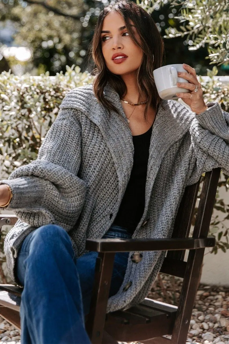 Oversized Gray Turndown Collar Cardigan