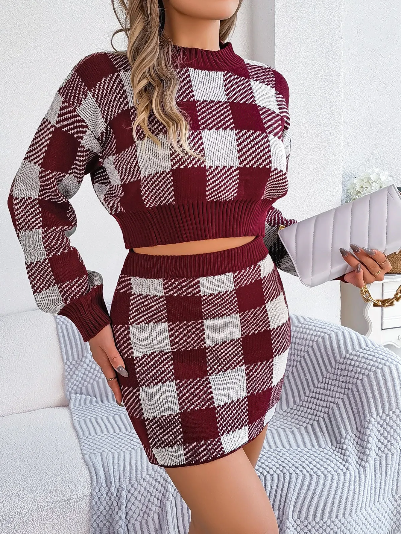 Pamela Plaid Knitted Sweater Outfit