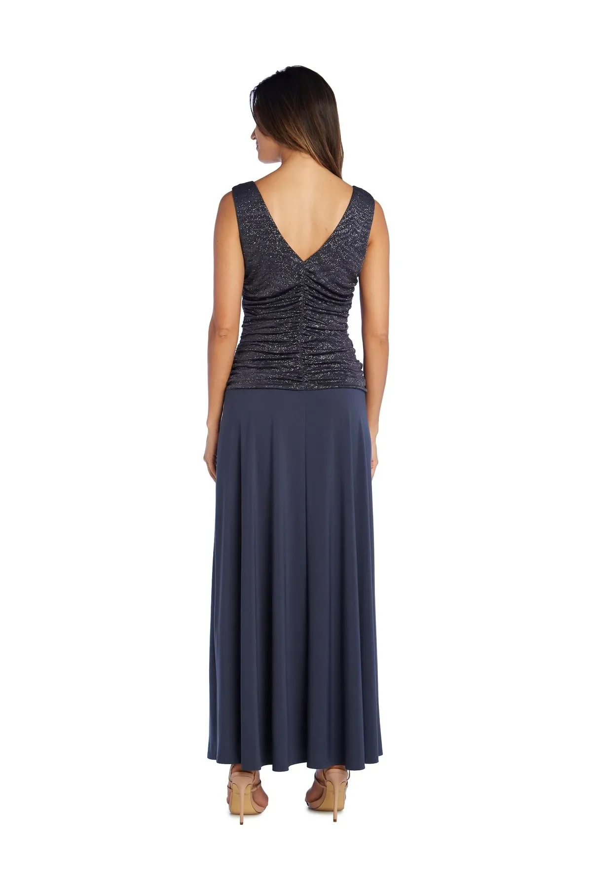 Petite Women Sleeveless Glitter Knit Chiffon Evening Gown - Mother of the Bride dress